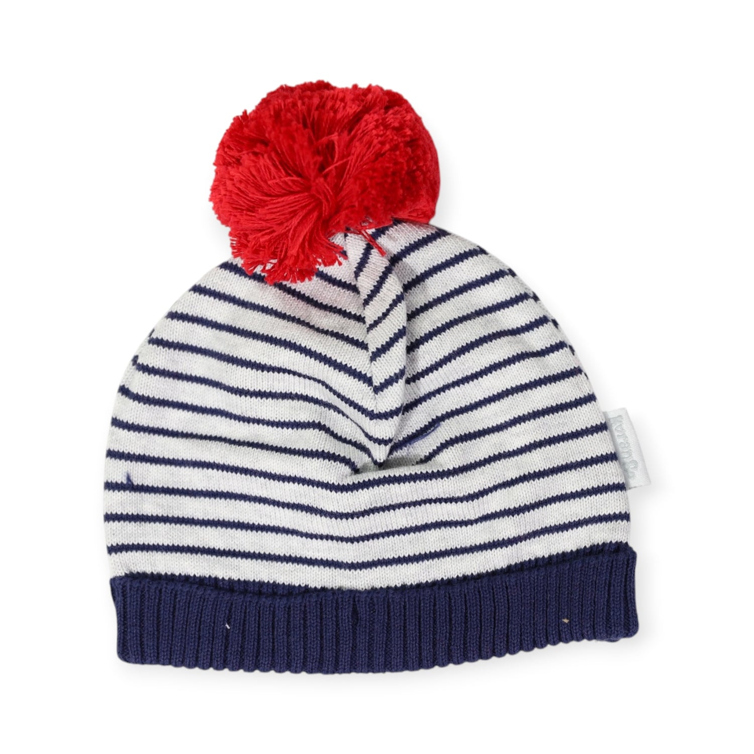 Striped Knit Beanie Grey Marle & Navy