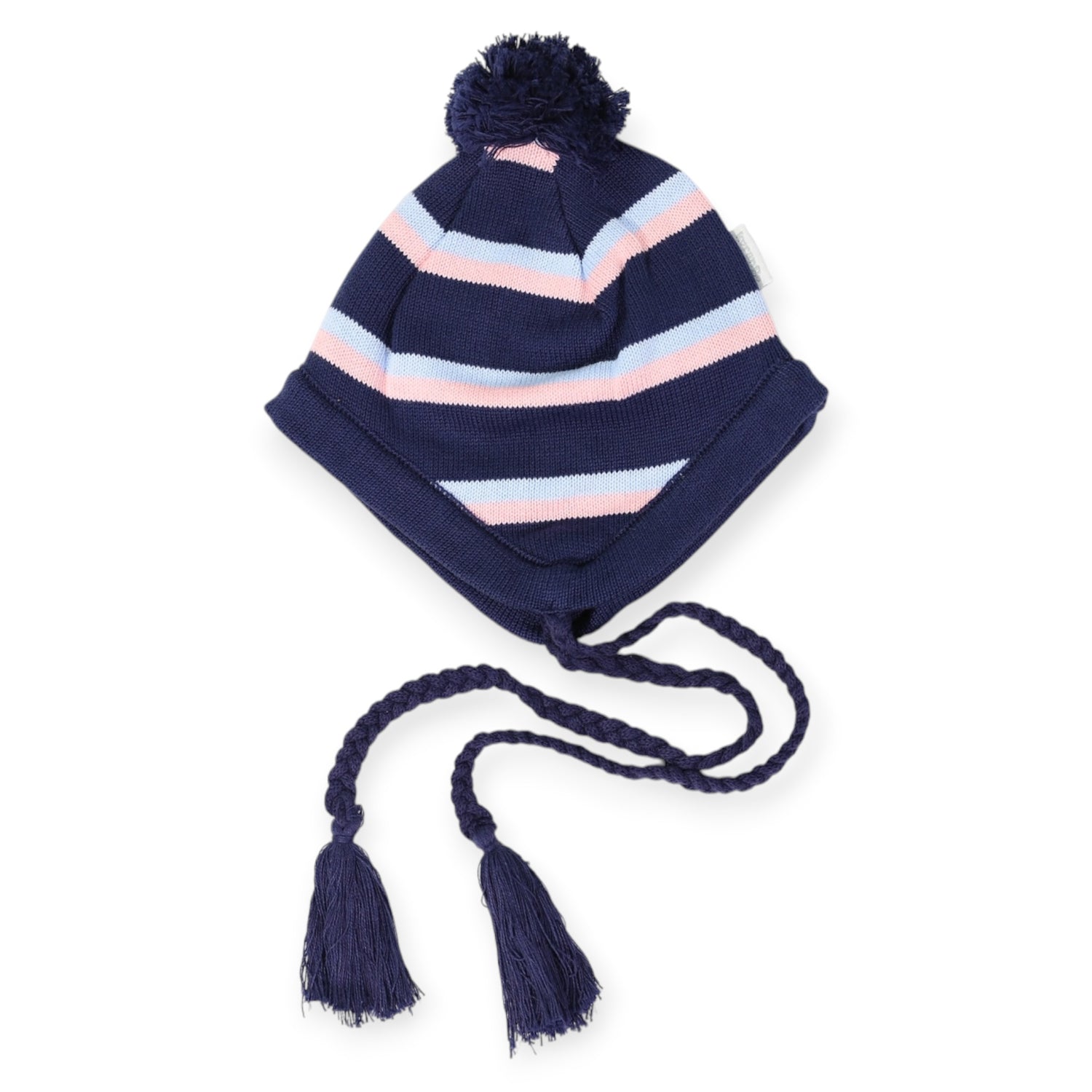 Knit Striped Girls Beanie Navy