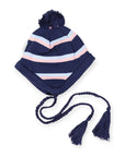 Knit Striped Girls Beanie Navy