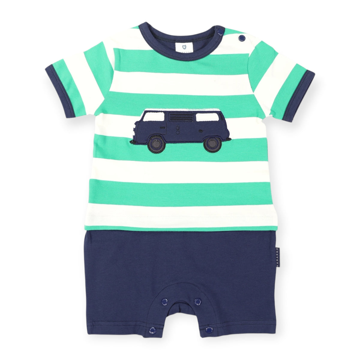 Kombi Van Short Sleeve Romper Green Stripe