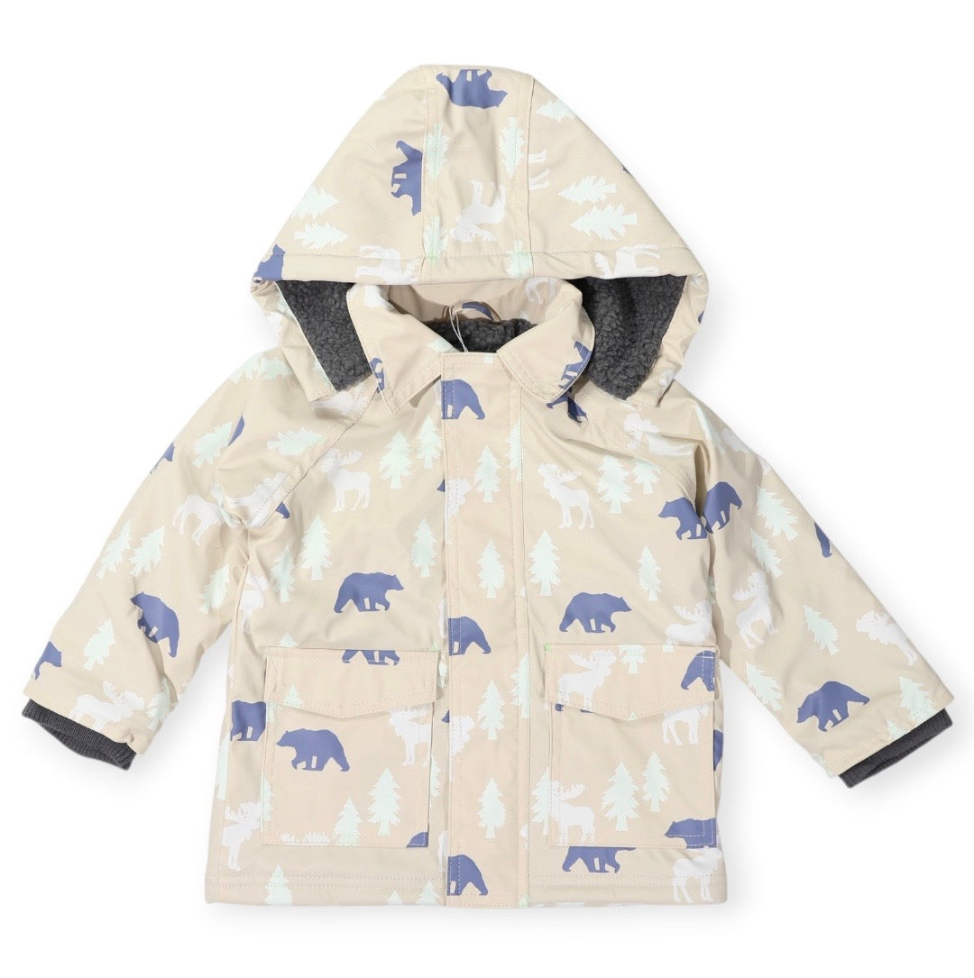 Bear Print Colour Change Sherpa Lined Raincoat Tapioca