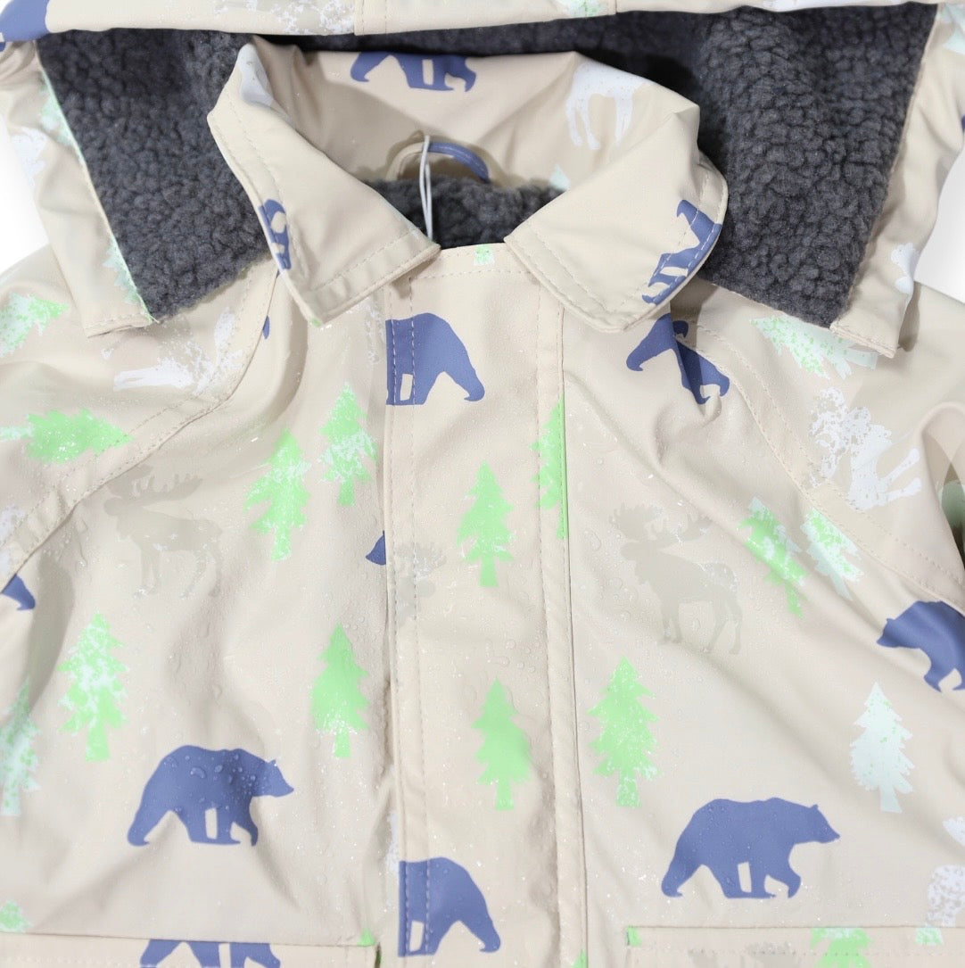 Bear Print Colour Change Sherpa Lined Raincoat Tapioca