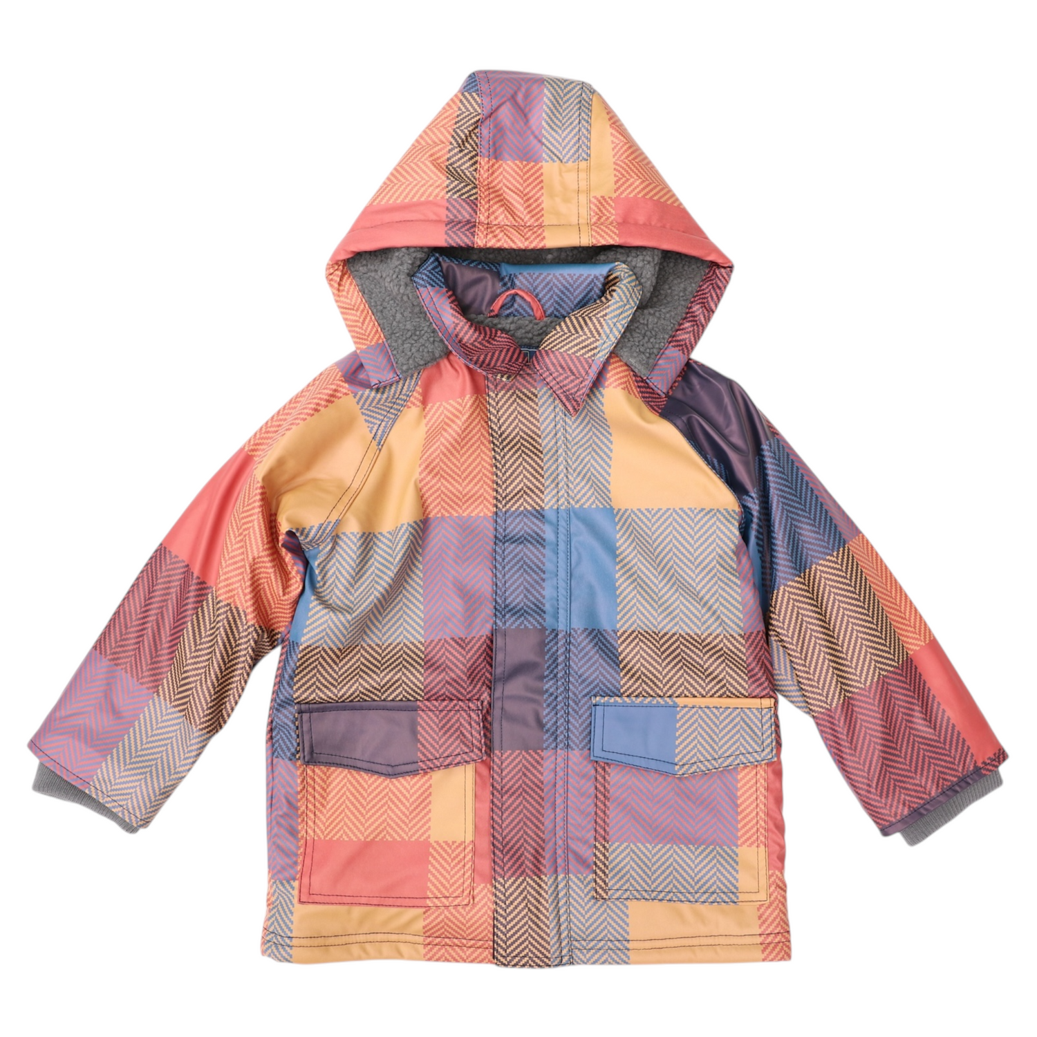 Sherpa Lined Check Raincoat Red