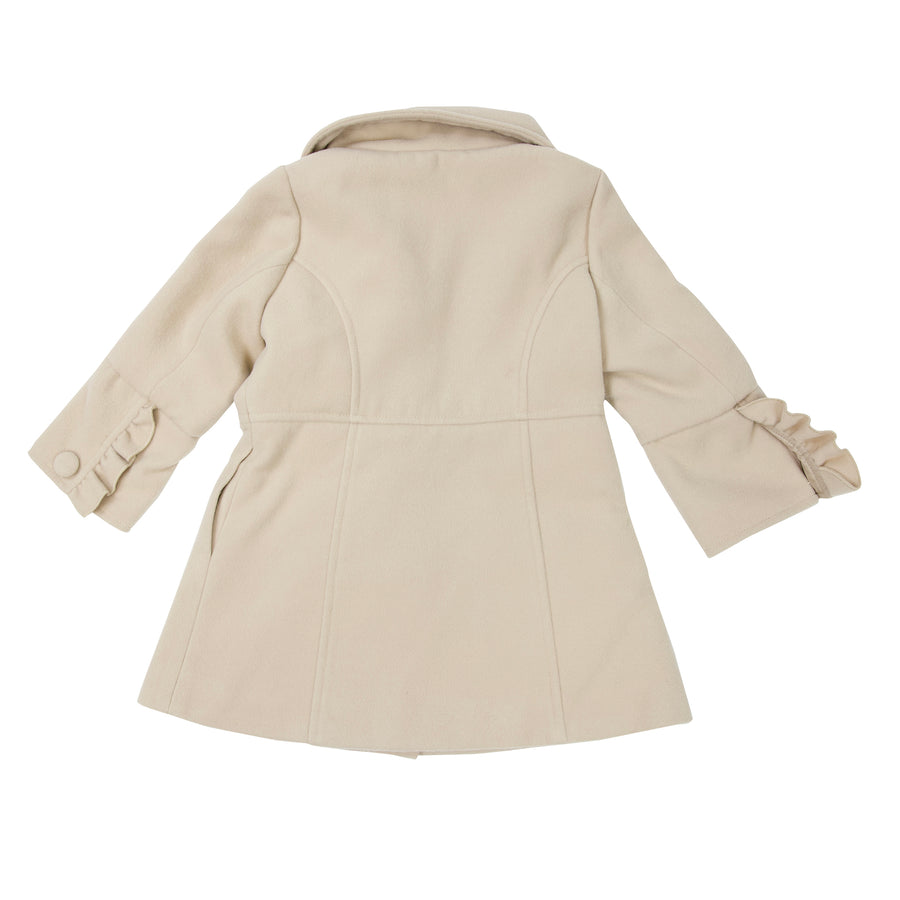 Frilled Collared Overcoat Faux Wool Beige