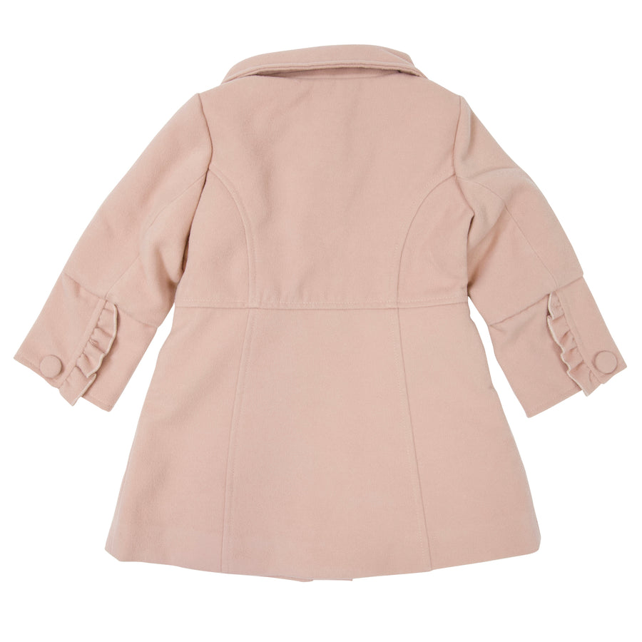 Frilled Collared Overcoat Faux Wool Dusty Pink