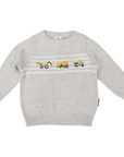 Trucks and Diggers Embroidered Knit Sweater Grey