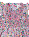 Hand Smocked Floral Dress with Frill Pink