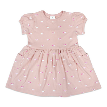 Unicorn Print Cotton Dress with Pockets Pink