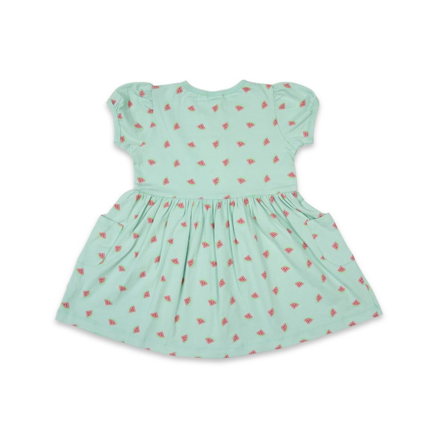 Short Sleeved Watermelon Print Dress Green