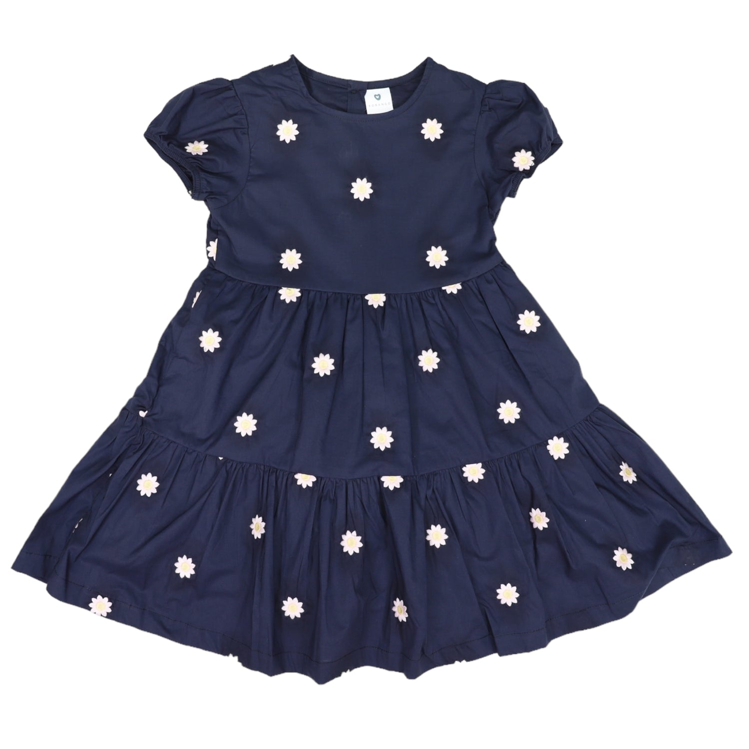 Flower Embroidered Dress Navy