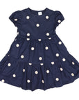 Flower Embroidered Dress Navy