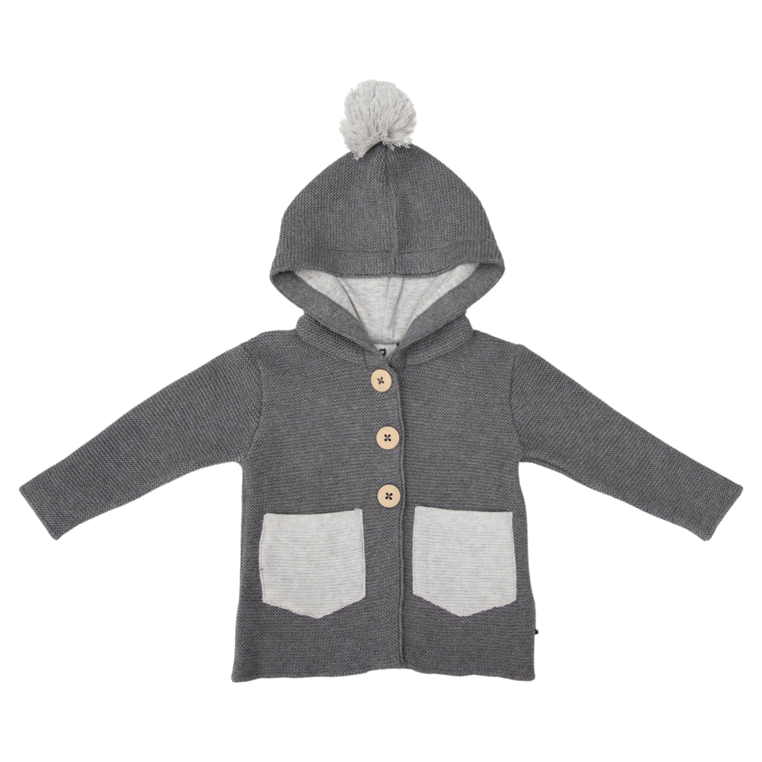 Hood Lined Knit Jacket with Pocket Charcoal