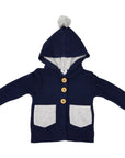 Hood Lined Knit Jacket with Pocket Navy