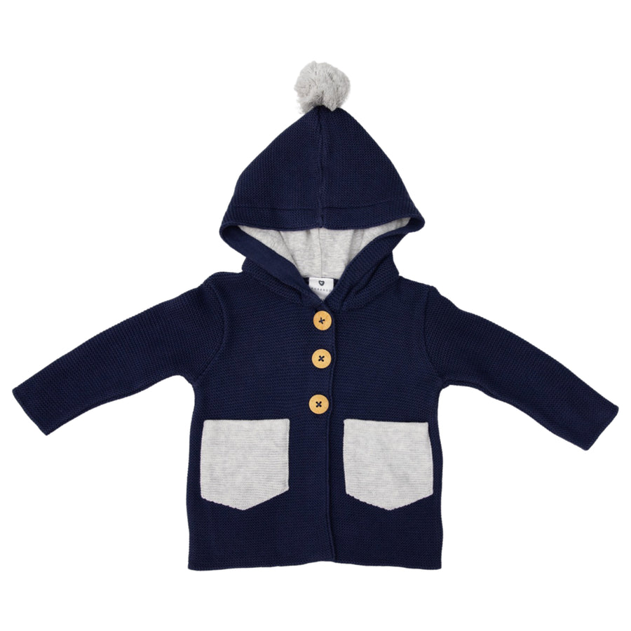 Hood Lined Knit Jacket with Pocket Navy