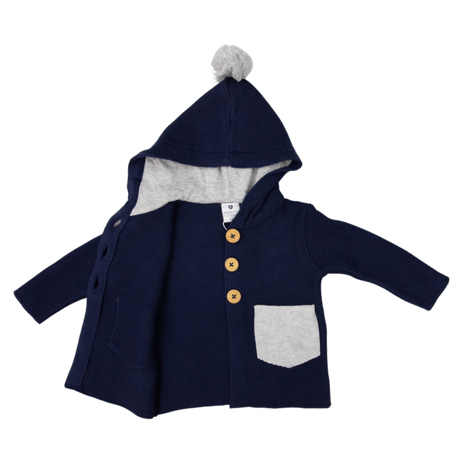 Hood Lined Knit Jacket with Pocket Navy