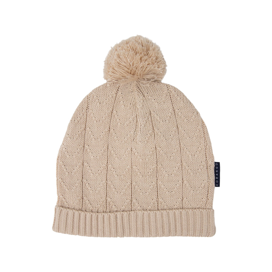 Herringbone Design Knit Beanie Ivory