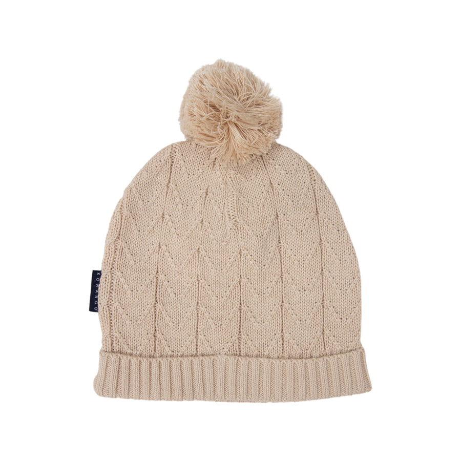 Herringbone Design Knit Beanie Ivory