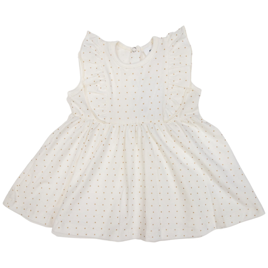 Gold Spot Cotton Frill Dress White