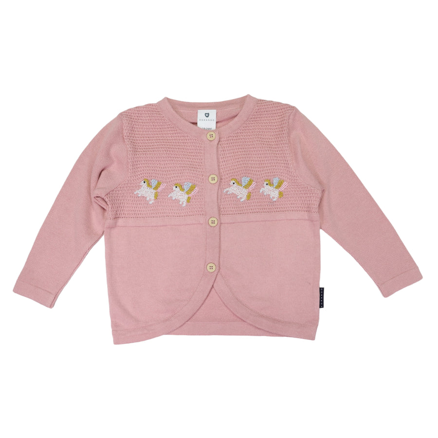 Unicorn Hand Embroidered Cardigan Dusty Pink