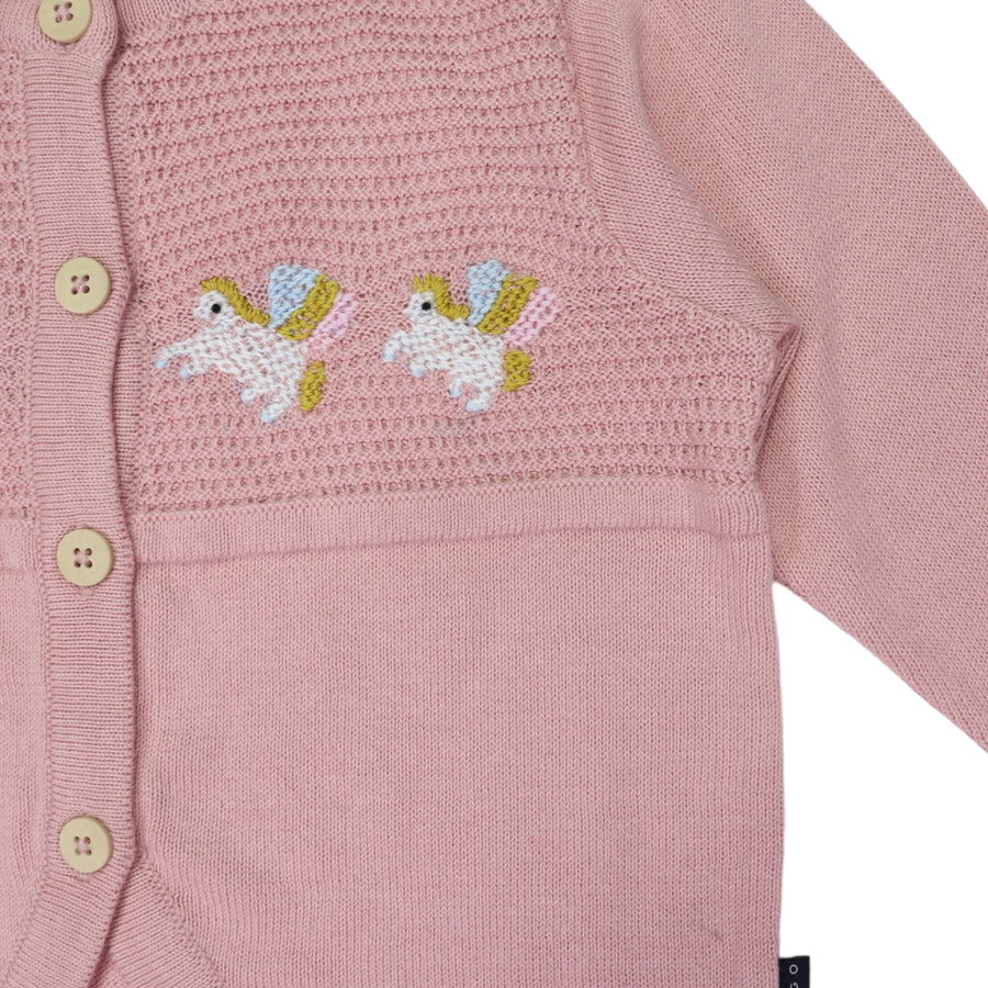 Unicorn Hand Embroidered Cardigan Dusty Pink