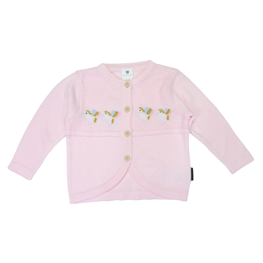 Unicorn Hand Embroidered Cardigan Light Pink