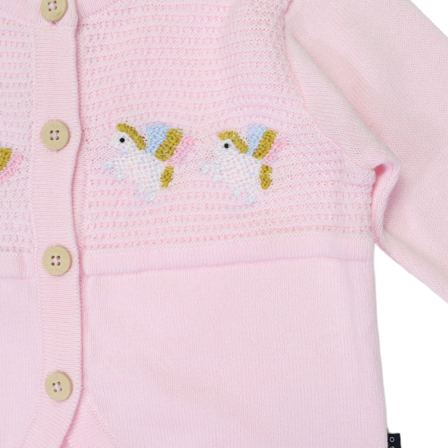 Unicorn Hand Embroidered Cardigan Light Pink