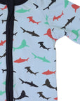 Shark Print Long Sleeve Romper Blue