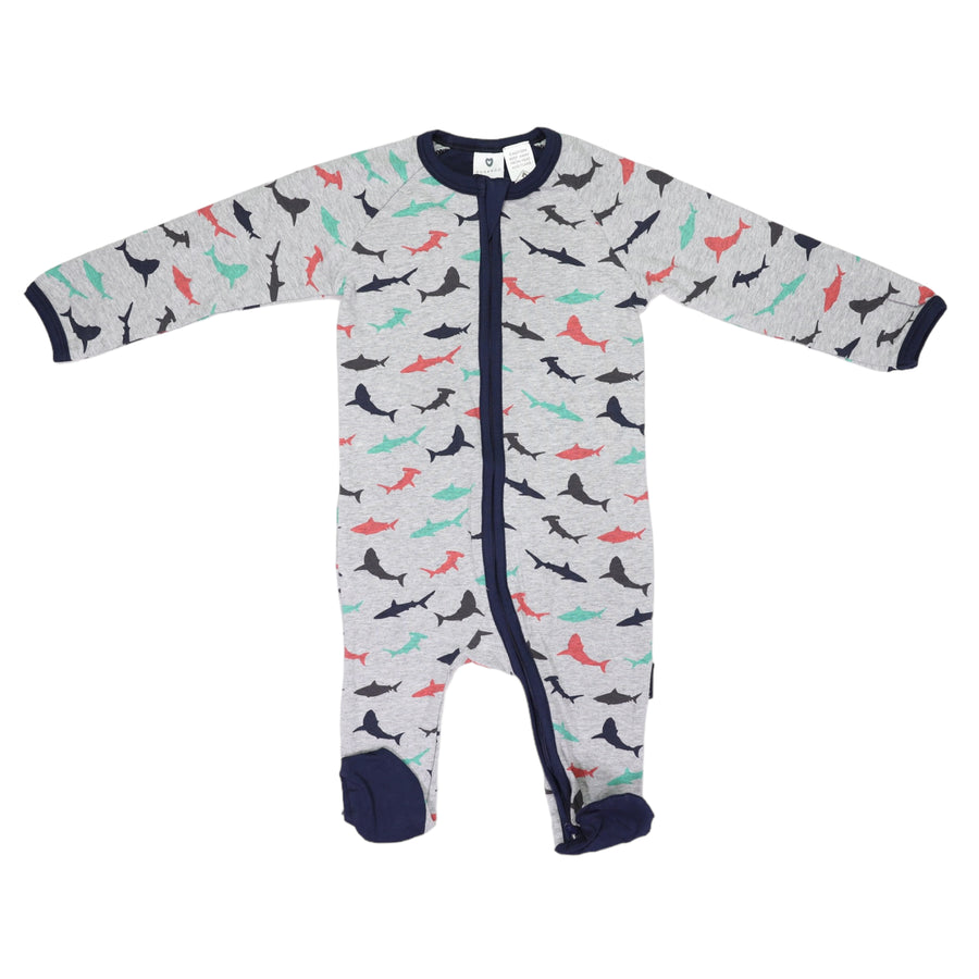 Shark Print Long Sleeve Romper Grey Marle