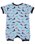 Shark Print Short Sleeve Romper Blue