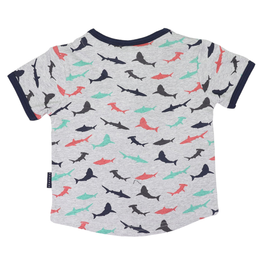 Shark Print Henley Tee Grey Marle