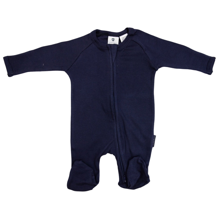 Cotton Modal Long Sleeve Romper with Zip Navy