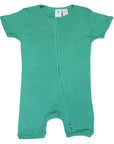 Cotton Modal Short Sleeve Romper with Zip Green