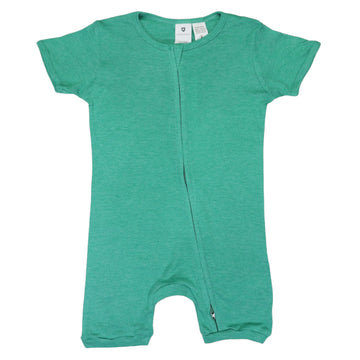 Cotton Modal Short Sleeve Romper with Zip Green