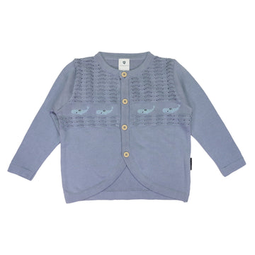 Whale Embroidered Cardigan Dusty Blue