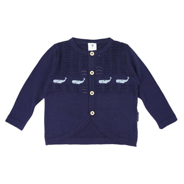 Whale Embroidered Cardigan Navy
