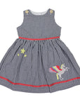 Unicorn Seersucker Dress Navy