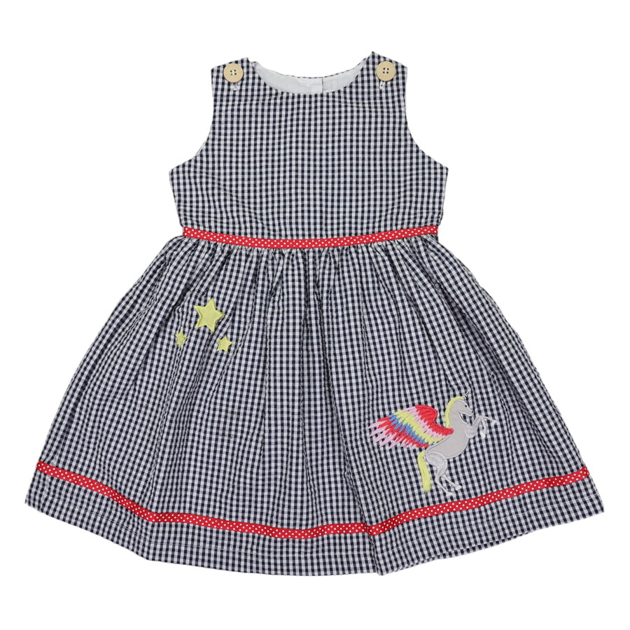 Unicorn Seersucker Dress Navy