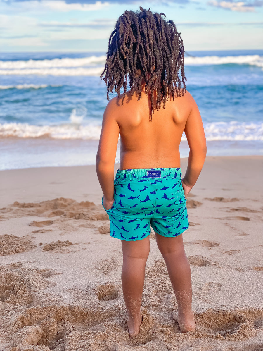 Shark Print Quick Dry Recycled 4 Way Stretch Boardies Green