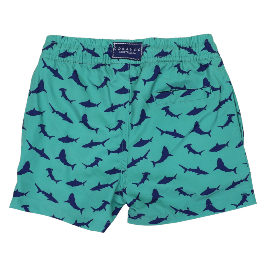 Shark Print Quick Dry Recycled 4 Way Stretch Boardies Green