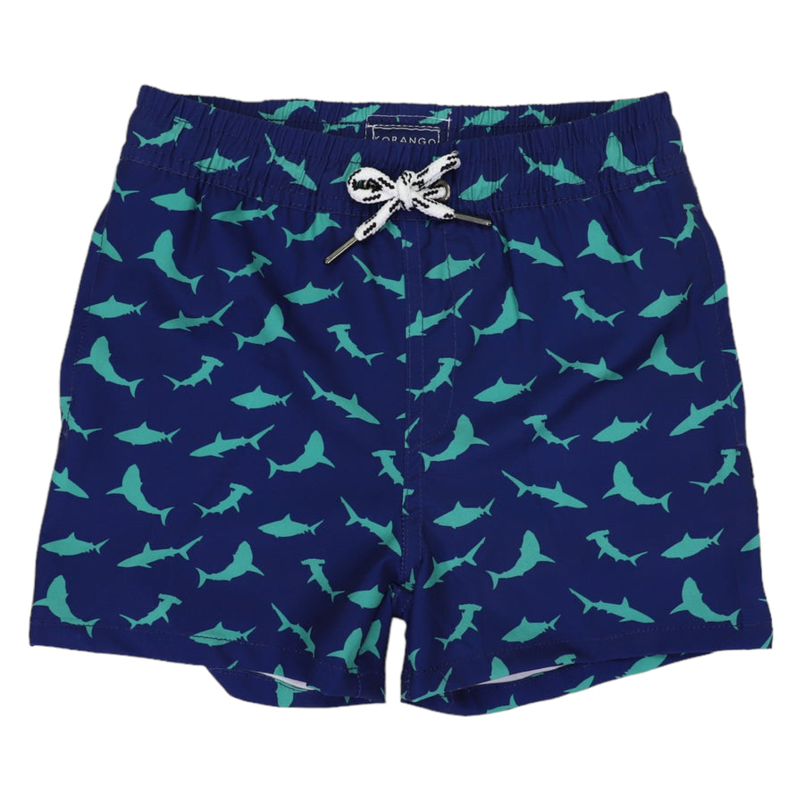Shark Print Quick Dry Recycled 4 Way Stretch Boardies Navy