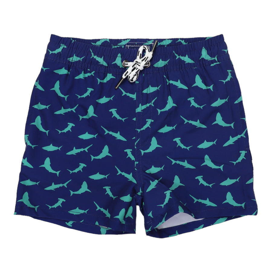 Shark Print Quick Dry Recycled 4 Way Stretch Boardies Navy