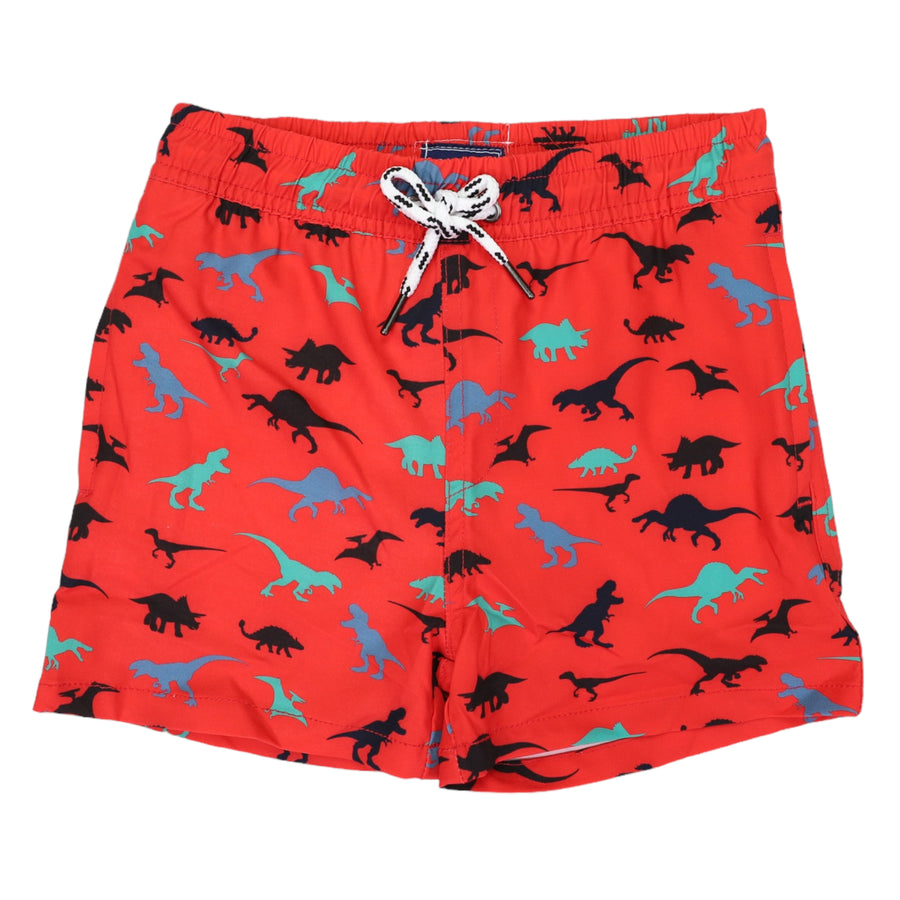 Dinosaur Print Quick Dry Recycled 4 Way Stretch Boardies Red