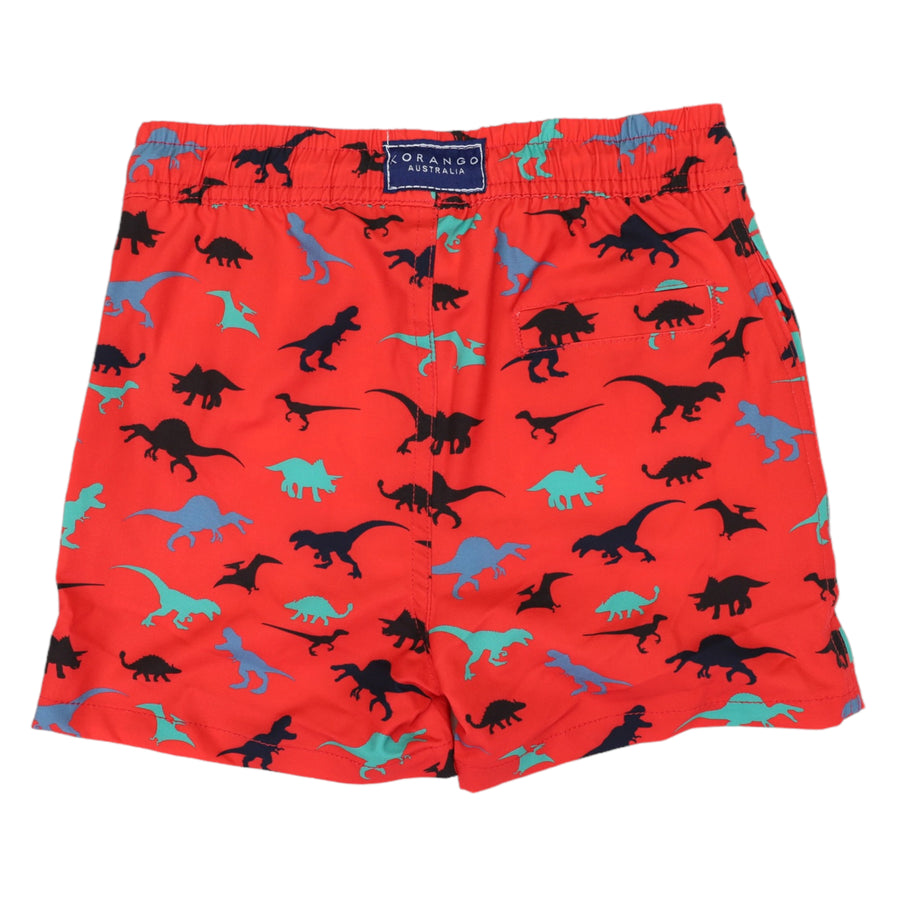Dinosaur Print Quick Dry Recycled 4 Way Stretch Boardies Red