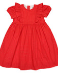 Cotton Poplin Gold Spot Frill Dress Red