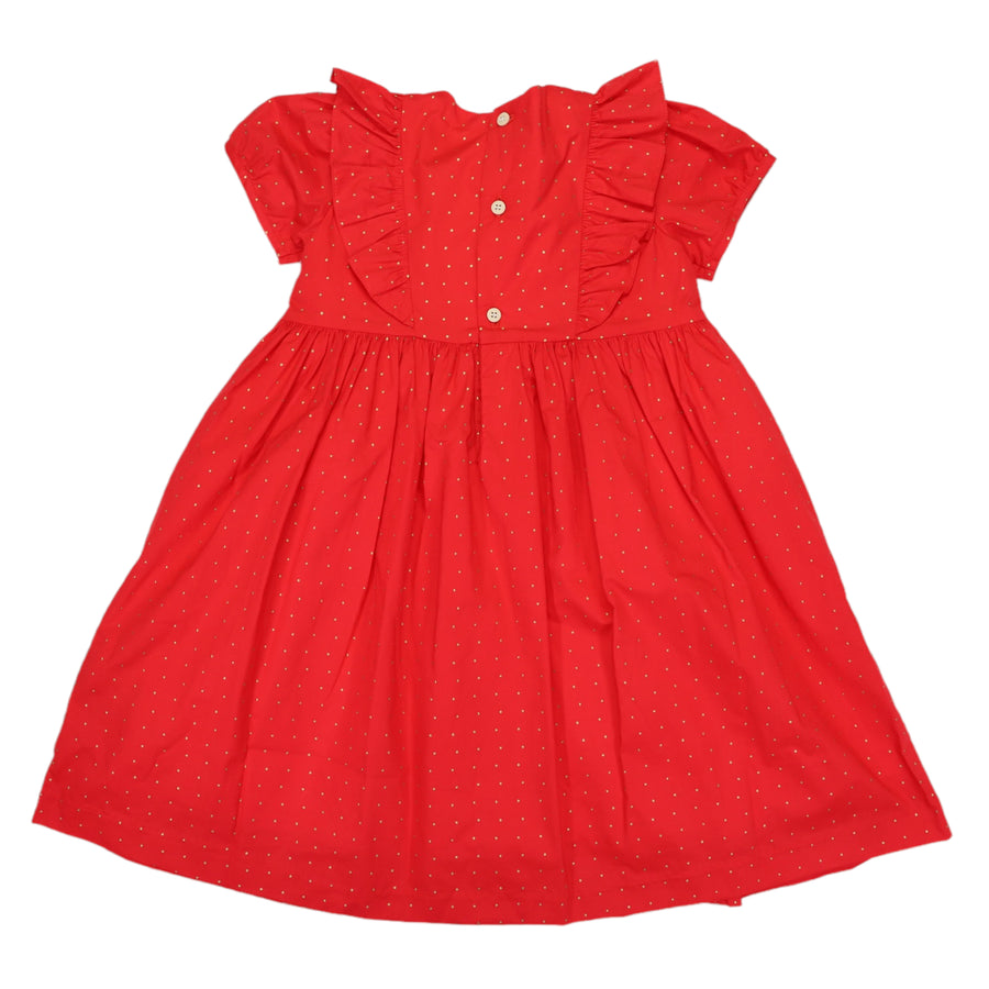 Cotton Poplin Gold Spot Frill Dress Red