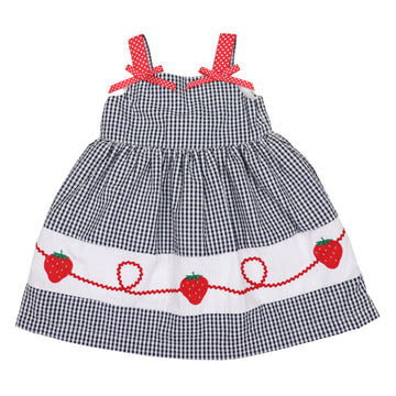 Strawberry Seersucker Dress Navy