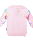 Oversized Knit Sweater with Dinosaur Design Pink