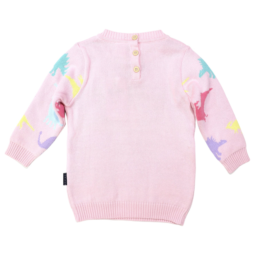 Oversized Knit Sweater with Dinosaur Design Pink