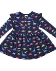 Dinosaur Cotton Print Dress Navy