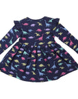 Dinosaur Cotton Print Dress Navy